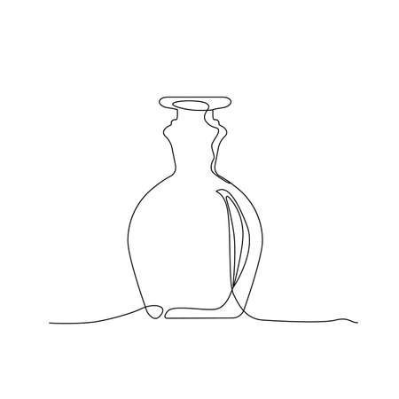 single line bottle. 1 line draw wine bottle, mono line art bottle, continuous outline drawing vial, mono drawing flask linear vector illustrationのイラスト素材