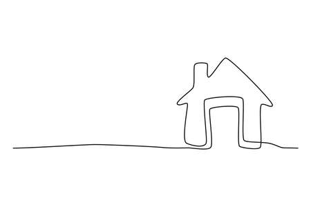 Continuous thin line home vector illustration, minimalist house icon. one line art cottage buildingのイラスト素材