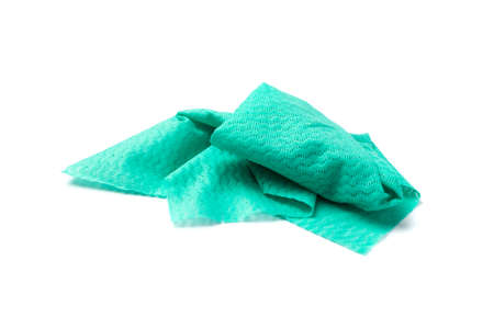 Cleaning cloth isolated. Wipe rag, cleaning microfiber towel, wiping cotton napkin, green microfibre...