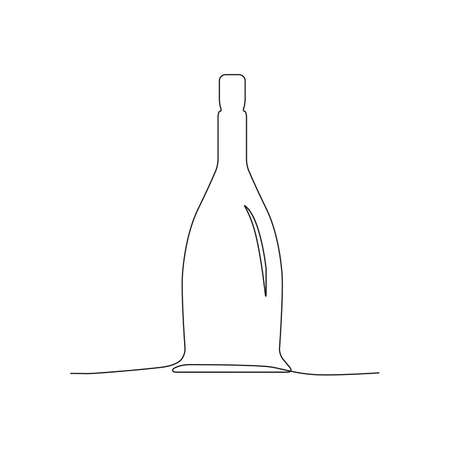 Line drawing bottle. Single draw wine bottle, line art old vintage bottle, continuous monoline drawing vial, one outline lineart flask , linear vector illustrationのイラスト素材