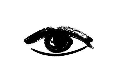 brush stroke eye. Black ink vision icon, hand drawn grunge ophthalmologist symbol, rough stroke brush eyes sign, open eye vector illustrationのイラスト素材