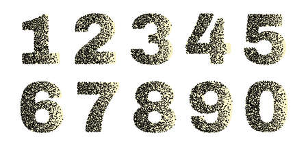 Half tone numbers set. Half tone numeral symbols, captcha number icons, alphabet vector font, count lined printのイラスト素材