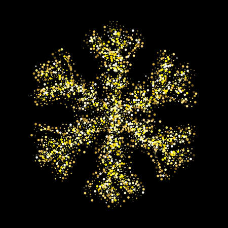Snowflake gold graffiti icon. Grunge golden spray snow flake, metallic aerosol blots snow symbol, gold stains and dots snowflakeのイラスト素材