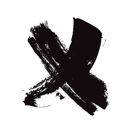 X mark icon. Brush drawn black cross, grunge X symbol, vote silhouette, scribble crosses, error...