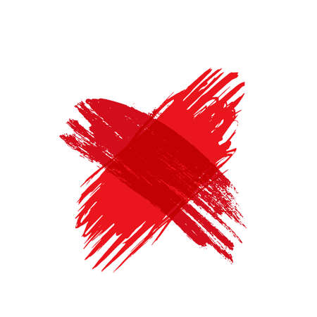 X mark icon. Brush drawn red cross, grunge X symbol, vote silhouette, scribble crosses, error button, freehand check sign, wrong decision pictogram, failed vector illustrationのイラスト素材