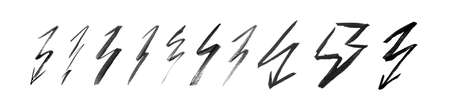Brush drawing lighting strike icon. Draw battery charger, black watercolor thunderbolt symbol,...