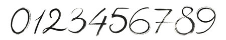 Brush drawing numbers. Hand drawn number set, grunge doodle symbols, scribble icon, silhouette,...