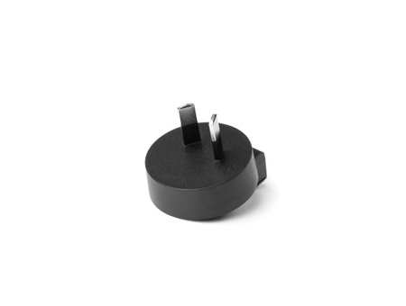 Black Israeli or Chinese plug adapter isolated. AC power plug, adapter type H or I on white backgroundの写真素材