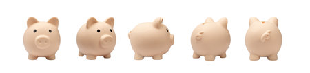Piggy bank isolated. Money box, saving pig, small moneybox, planning home finances concept, piggybank, piggy bank cut out front view, white backgroundの写真素材