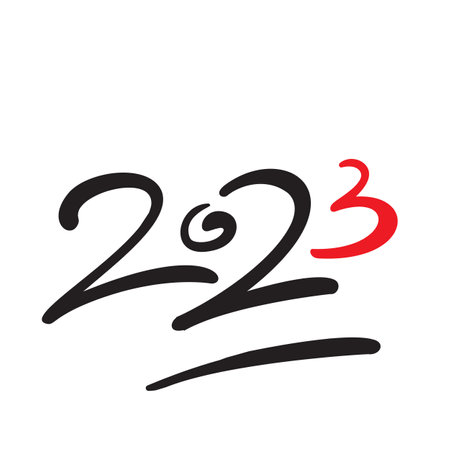 2023 Hand Drawn Vector Numbers, Chinese New Year Calligraphy Sketch Calendar Design. Doodle Greeting Card, Scribble Handdrawn Brush Font, Freehand 2023 Typography Graphic Elementのイラスト素材