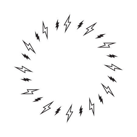 Lightning Strike Round Frame, Battery Charger Circular Pictogram, Lightning Bolt Background, Thunderbolt Round Frameのイラスト素材