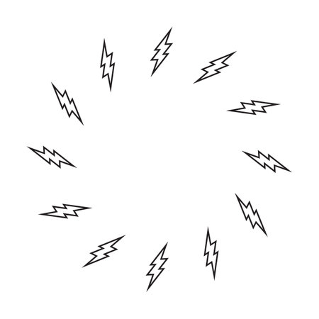 Lightning Strike Round Frame, Battery Charger Circular Pictogram, Lightning Bolt Background, Thunderbolt Round Frameのイラスト素材