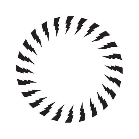 Lightning Strike Round Frame, Battery Charger Circular Pictogram, Lightning Bolt Background, Thunderbolt Round Frameのイラスト素材