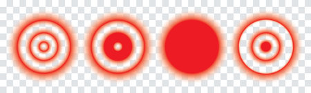 Pain Icon, Painful Spot Mark, Ache Symbol, Inflammation Painkiller Target, Pain Pointing Sign, Red Circle Illness Location, Vector Illustrationのイラスト素材