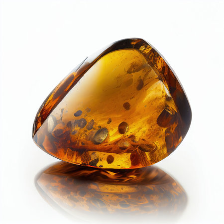 Amber Crystal Isolated, Jewelry Sun Stone, Glittering Golden Amber Pebble on White Background, Generative AI Illustrationの素材