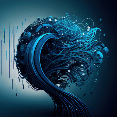Big Data Background, Abstract Digital Technology Flow, Generative AI Illustrationの写真素材
