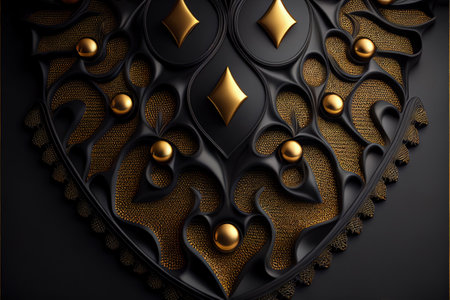 Gold Black Background, Golden Luxury Kintsugi Texture, Vantablack Mockup with Gold Metal Pattern, Generative AI Illustrationの写真素材