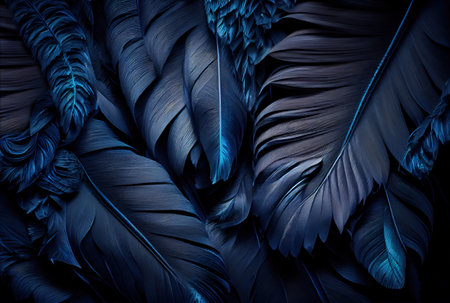 Black Feathers Background, Black Swan Wings Pattern, Dark Feather Plume, Abstract Generative AI Illustrationの写真素材