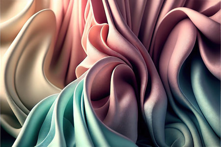 Pastel Rainbow Silk Background, Ruffle, Folded Textile Waving, Generative AI Illustration