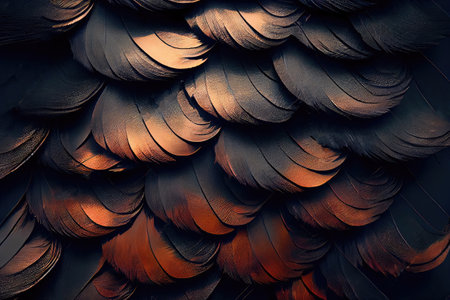 Color Feathers Background, Colored Plumage with a Rainbow Tint, Scaly Dark Wings Texture, Generative Ai Illustrationの写真素材
