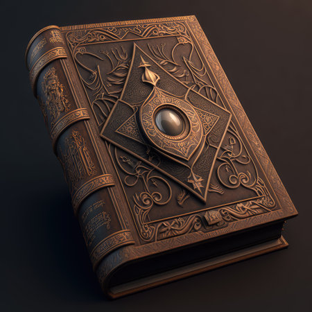 Thick Magic Book, Ancient Bible, Encyclopedia, Closed Medieval Book Imitation, Abstract Generative AI Illustrationの素材