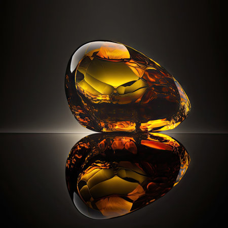 Amber Crystal Isolated, Jewelry Sun Stone, Glittering Golden Amber Pebble on Black Background, Generative AI Illustrationの素材