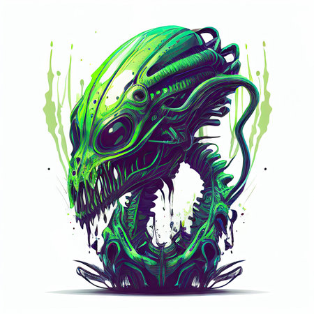 Alien Icon, Extraterrestrial Sign, Ufo Symbol, Humanoid Isolated on White Background, Alien Logo, Generative AI Illustrationの素材