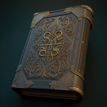 Thick Magic Book, Ancient Bible, Encyclopedia, Closed Medieval Book Imitation, Abstract Generative AI Illustrationの素材
