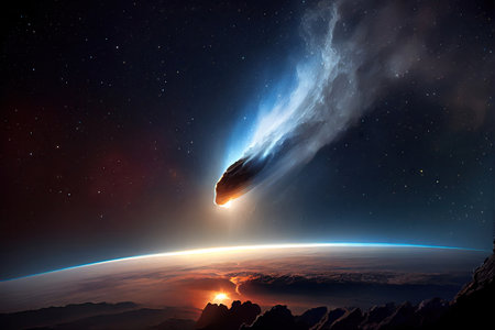 Meteor Falling, Comet Armageddon, Devastating Meteorite, Cosmic Catastrophe, Apocalypse, Abstract Generative AI Illustrationの素材