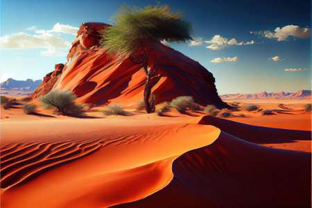 Sandy Desert Landscape, Sand and Sunshine Background, Dune, Generative Ai Illustrationの素材