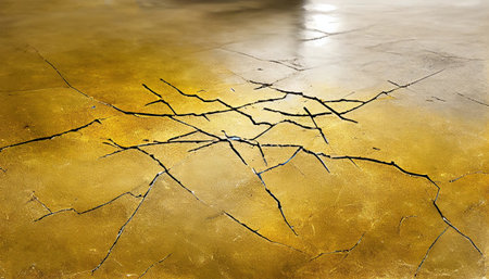 Cement Floor with Cracks, Concrete Surface after Earthquake, Abstract Generative AI Illustrationの素材