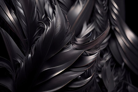 Black Feathers Background, Black Swan Wings Pattern, Dark Feather Plume, Abstract Generative AI Illustrationの素材