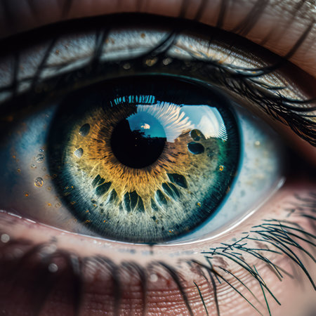 Macro Eye Iris, Transparent Shiny Bright Iris Closeup, Beautiful Rainbow Eyes, Macro Photo Imitation, Generative AI Illustrationの素材
