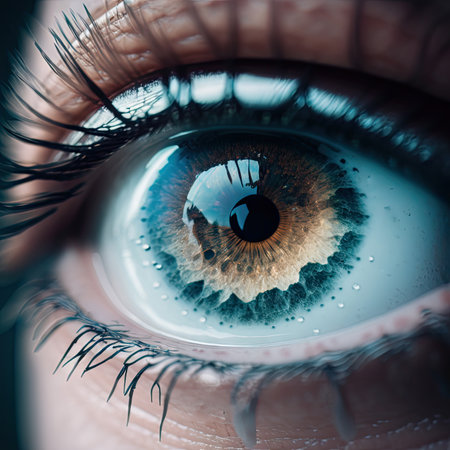 Macro Eye Iris, Transparent Shiny Bright Iris Closeup, Beautiful Rainbow Eyes, Macro Photo Imitation, Generative AI Illustrationの素材