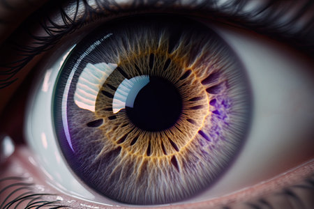 Macro Eye Iris, Transparent Shiny Bright Iris Closeup, Beautiful Violet Eyes, Macro Photo Imitation, Generative AI Illustrationの素材