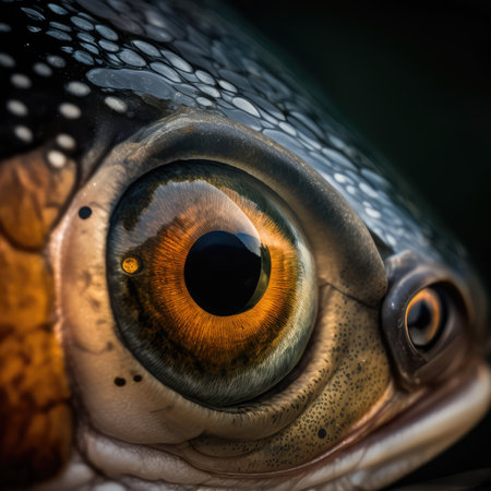 Macro Fish Eye, Transparent Animal Iris Closeup, Beautiful Rainbow Fish Eyes, Macro Photo Imitation, Generative AI Illustrationの素材