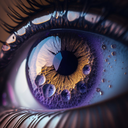 Macro Eye Iris, Transparent Shiny Bright Iris Closeup, Beautiful Violet Eyes, Macro Photo Imitation, Generative AI Illustrationの素材
