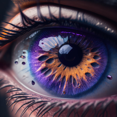 Macro Eye Iris, Transparent Shiny Bright Iris Closeup, Beautiful Violet Eyes, Macro Photo Imitation, Generative AI Illustrationの素材