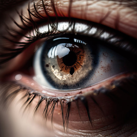 Macro Eye Iris, Transparent Shiny Bright Iris Closeup, Beautiful Rainbow Eyes, Macro Photo Imitation, Generative AI Illustrationの素材