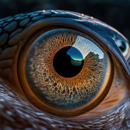 Macro Animal Eye Iris, Transparent Shiny Bright Iris Closeup, Beautiful Rainbow Eyes, Macro Photo Imitation, Generative AI Illustrationの素材