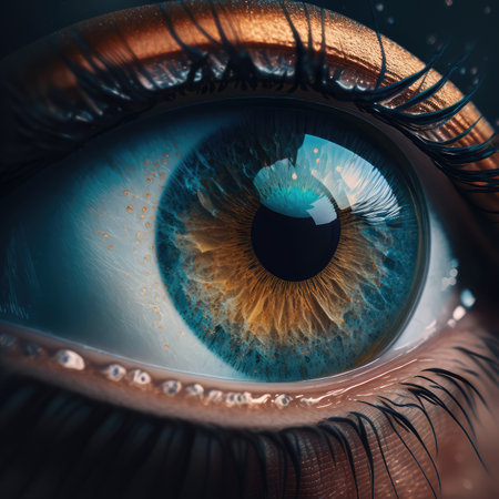 Macro Eye Iris, Transparent Shiny Bright Iris Closeup, Beautiful Rainbow Eyes, Macro Photo Imitation, Generative AI Illustrationの素材