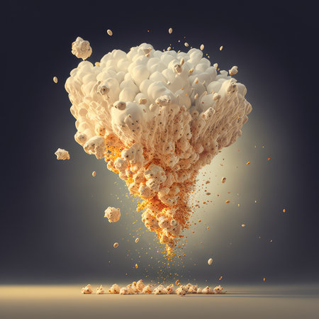 Popcorn Explosion, Flying Pop Corn, Emotions Impressions, Cinema Concept, Popcorn Drawing Imitation, Abstract Generative AI Illustrationの素材