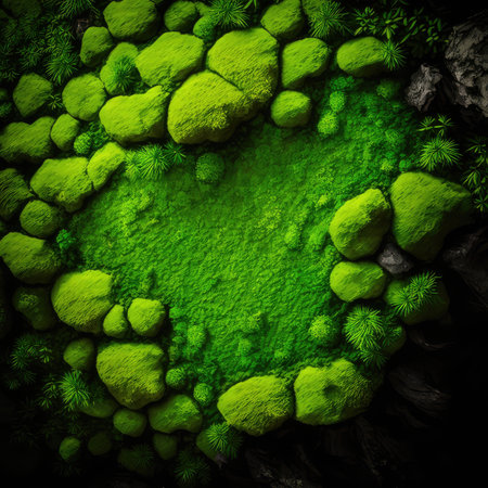 Painted Stabilized Moss Texture Background, Green Moss Wall for Modern Interior, Mossy Surface, Abstract Generative AI Illustrationの素材