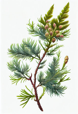 larix Botanical Illustration, a Fantasy Non-Existent Plant Drawing Imitation, Abstract Generative AI Illustrationの素材