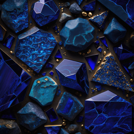 Lapis Lazuli Texture, Blue Stone Background, Lazure Gem Slice, Dark Blue Crystal Mineral Pattern, Lapis Lazuli Textured Stone Section, Abstract Generative Ai Illustrationの素材