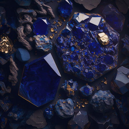 Lapis Lazuli Texture, Blue Stone Background, Lazure Gem Slice, Dark Blue Crystal Mineral Pattern, Lapis Lazuli Textured Stone Section, Abstract Generative Ai Illustrationの素材