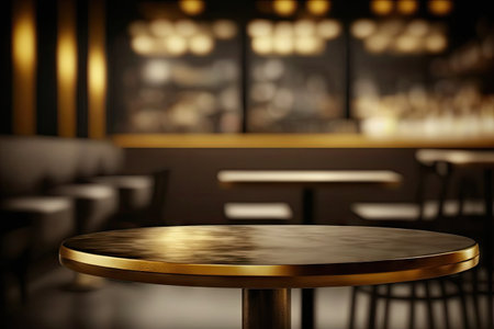 Black Gold Kitchen Countertop on Blurred Background, Luxury Table Mockup for Montage Product Display, Dark Perspective Stone Table, Generative AI Illustrationの素材