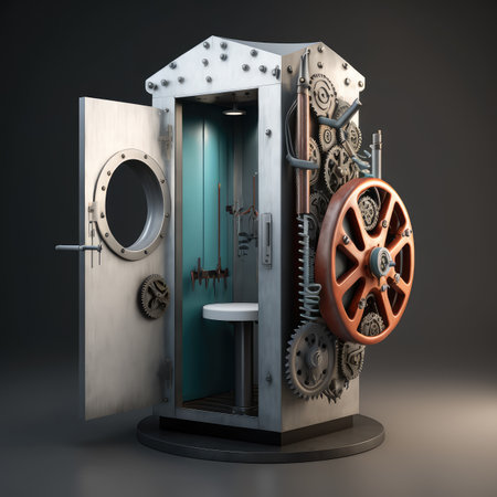 Dangerous Looking Metal Booth Drawing Imitation, Elevator Cabin, Photographing Booth, Abstract Generative AI Illustrationの素材