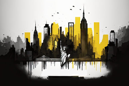 New York Travel Illustration, American Tourism Concept, Skylines, Landmarks, Architecture Attraction, New York Silhouette Graphic Artの素材