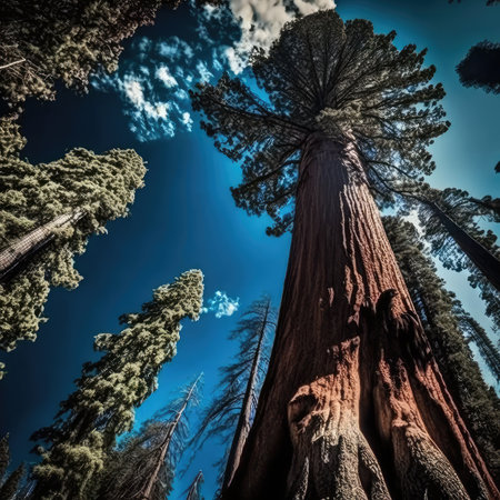 Sequoia Tree, Giant Pine in Nature Forest, Redwood Park with Sequoia Tree Drawing Imitation, Abstract Generative AI Illustrationの素材